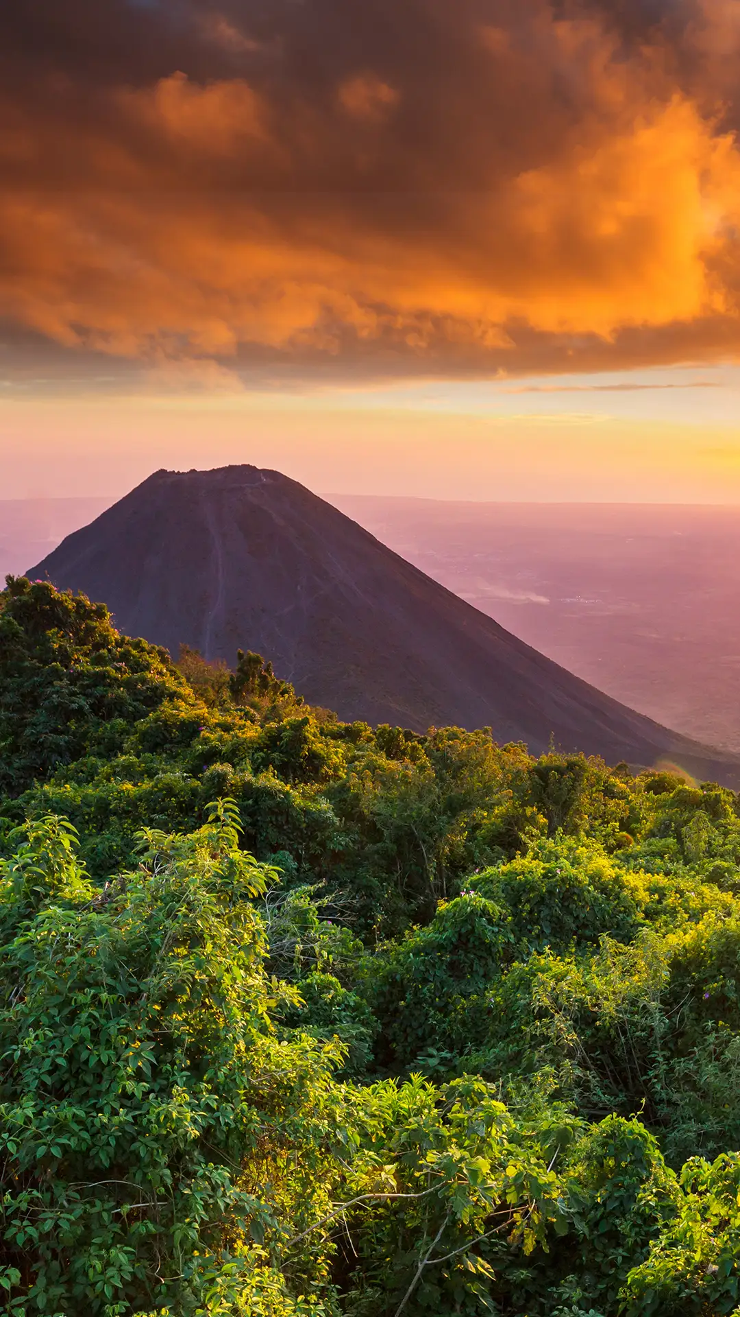 Beautiful volcano in Cerro Verde National Park in El Salvador at sunset.