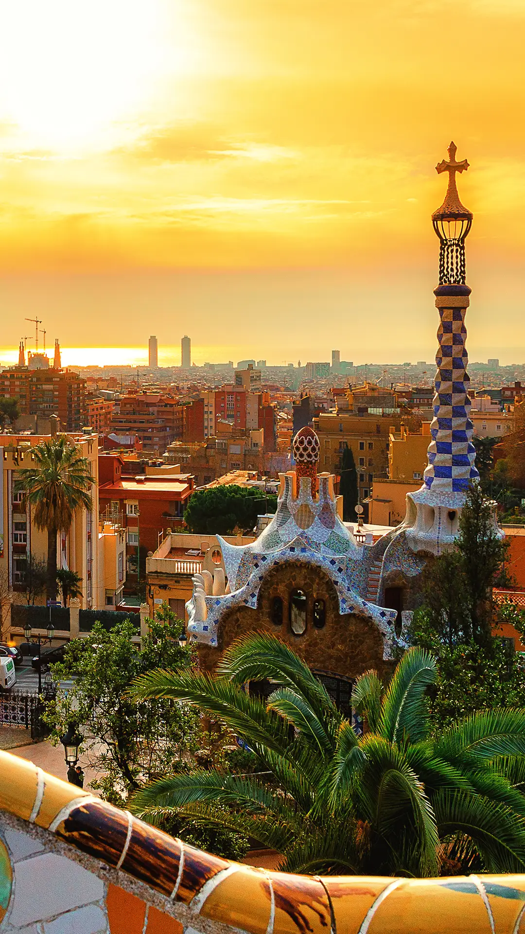 View of the city from Park Guell in Barcelona, Spain.